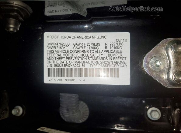 19UUB3F47KA003189 2019 ACURA TLX Black Engine compartment view