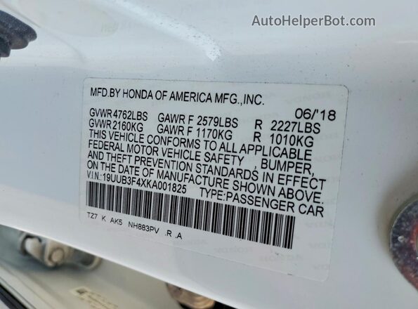 19UUB3F4XKA001825 2019 ACURA TLX Белый Вид подкапотного пространства