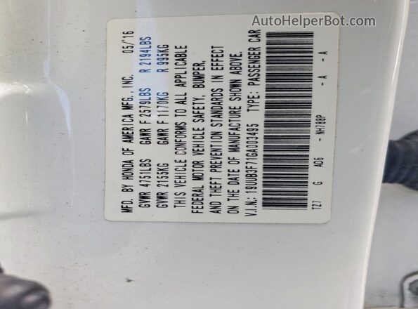 19UUB3F71GA003495 2016 ACURA TLX White Widok komory silnika