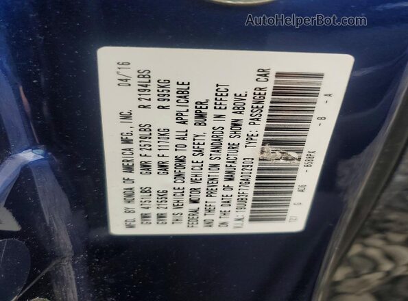 19UUB3F77GA002903 2016 ACURA TLX Blue Engine compartment view