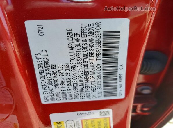 19UUB5F35MA015959 2021 ACURA TLX Red Vista del compartimento del motor