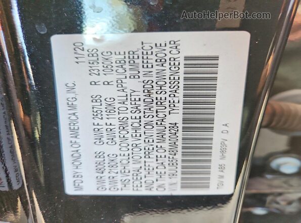 19UUB5F48MA004284 2021 ACURA TLX Black Вид підкапотного простору