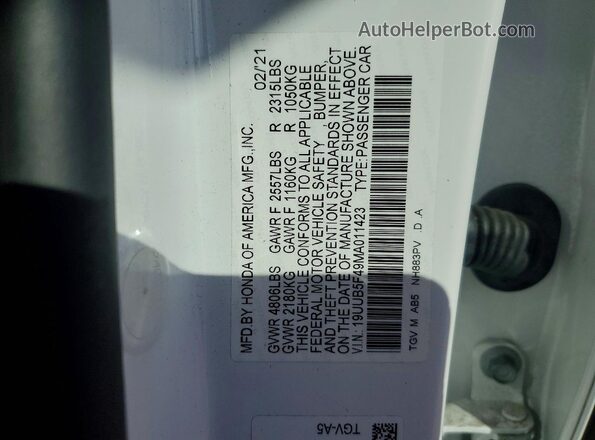 19UUB5F49MA011423 2021 ACURA TLX White Vista del compartimento del motor