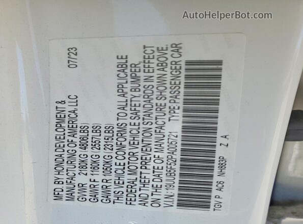 19UUB5F52PA005721 2023 ACURA TLX White ძრავის განყოფილების ხედი