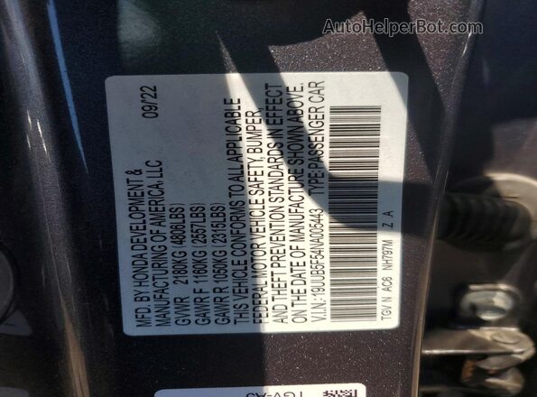 19UUB5F54NA005443 2022 ACURA TLX Gray Widok komory silnika