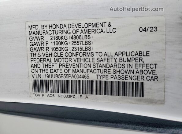 19UUB5F55PA004465 2023 ACURA TLX White Widok komory silnika