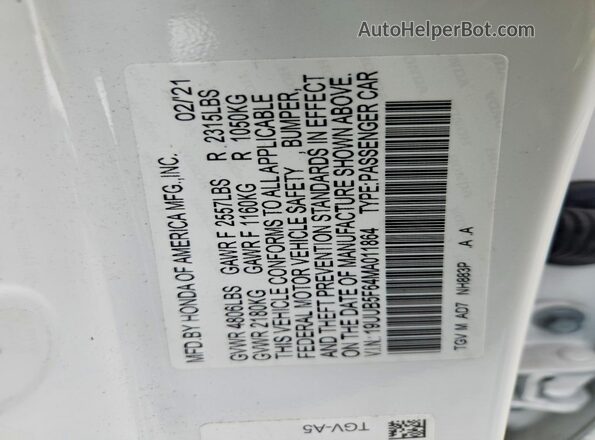 19UUB5F64MA011864 2021 ACURA TLX White Widok komory silnika