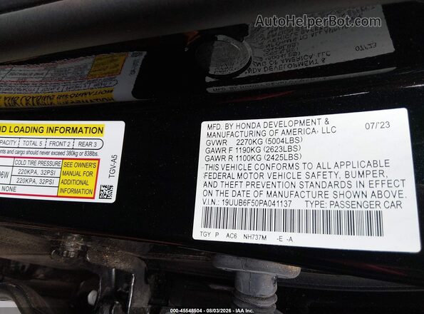 19UUB6F50PA004332 2023 ACURA TLX Black ძრავის განყოფილების ხედი