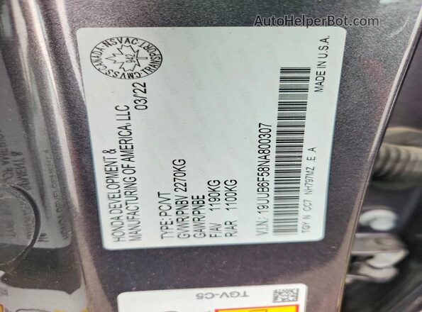 19UUB6F58NA800307 2022 ACURA TLX Gray Engine compartment view