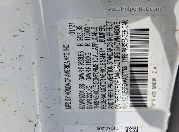 19UUB6F5XMA007766 2021 ACURA TLX White Շարժիչի բաժամունքի տեսք