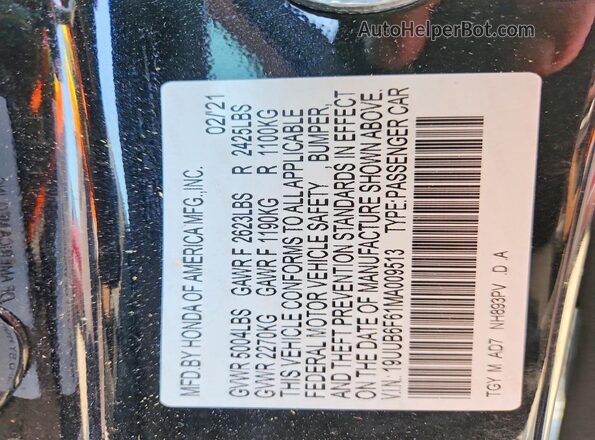 19UUB6F61MA009513 2021 ACURA TLX Black ძრავის განყოფილების ხედი