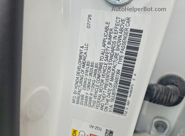 19UUB7F05SA001364 2025 ACURA TLX White Вид наклейки з VIN-кодом