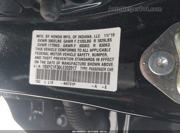 19XFC1F30LE202017 2020 HONDA CIVIC Black ძრავის განყოფილების ხედი
