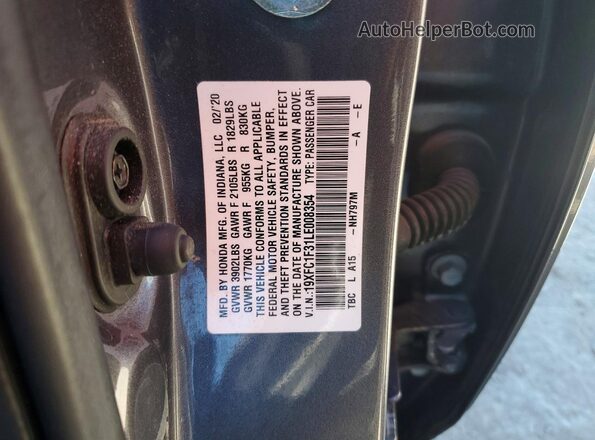 19XFC1F31LE008354 2020 HONDA CIVIC Gray Շարժիչի բաժամունքի տեսք