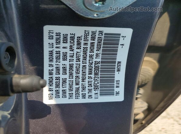 19XFC1F31ME008792 2021 HONDA CIVIC Charcoal Engine compartment view
