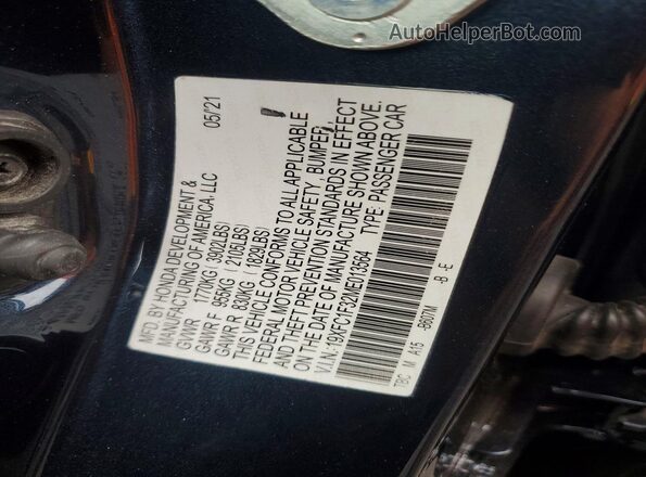 19XFC1F32ME013564 2021 HONDA CIVIC Blue Вид підкапотного простору