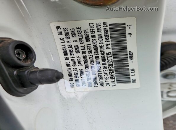 19XFC1F33LE207275 2020 HONDA CIVIC White Vista del compartimento del motor