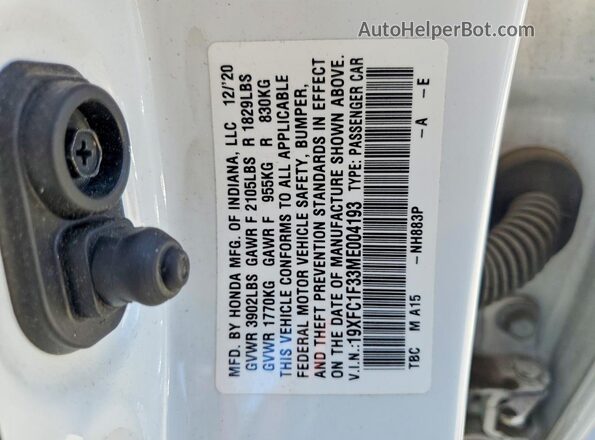 19XFC1F33ME004193 2021 HONDA CIVIC White Вид підкапотного простору
