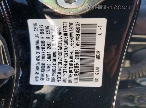 19XFC1F34GE208182 2016 HONDA CIVIC Black Շարժիչի բաժամունքի տեսք