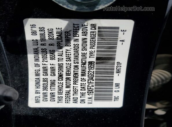 19XFC1F34GE219599 2016 HONDA CIVIC Black Вид підкапотного простору