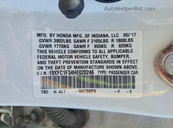 19XFC1F34HE020246 2017 HONDA CIVIC White Вид підкапотного простору