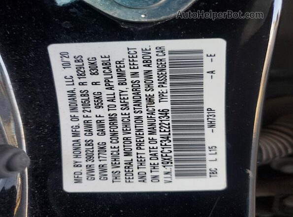 19XFC1F34LE221346 2020 HONDA CIVIC Black ძრავის განყოფილების ხედი