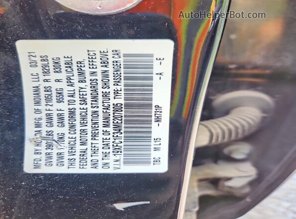19XFC1F34ME207805 2021 HONDA CIVIC Black Շարժիչի բաժամունքի տեսք
