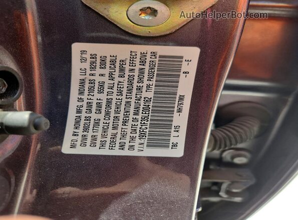 19XFC1F35LE004162 2020 HONDA CIVIC Gray ძრავის განყოფილების ხედი
