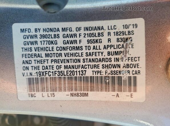 19XFC1F35LE201137 2020 HONDA CIVIC Серебряный Вид подкапотного пространства