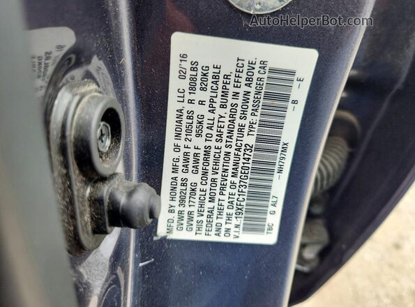 19XFC1F37GE014732 2016 HONDA CIVIC Gray Շարժիչի բաժամունքի տեսք