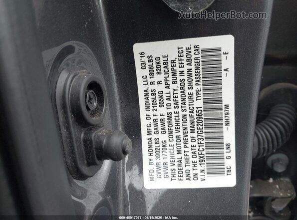 19XFC1F37GE209651 2016 HONDA CIVIC Gray Շարժիչի բաժամունքի տեսք
