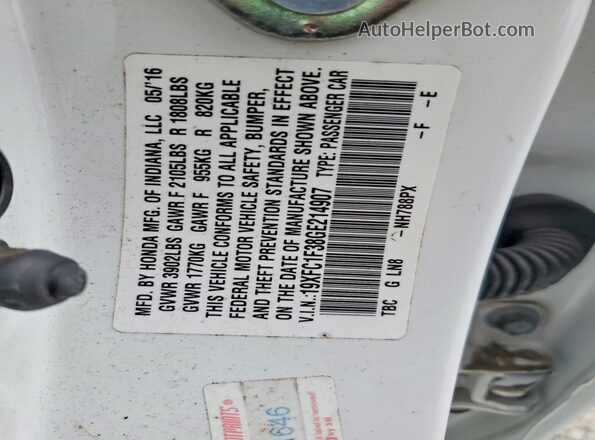 19XFC1F38GE214907 2016 HONDA CIVIC White Widok komory silnika
