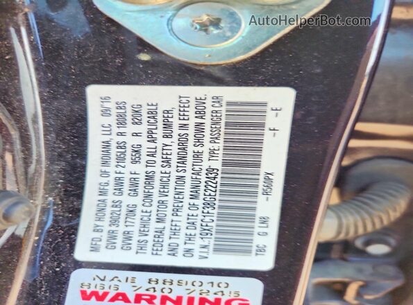 19XFC1F38GE222439 2016 HONDA CIVIC Black Vista del compartimento del motor