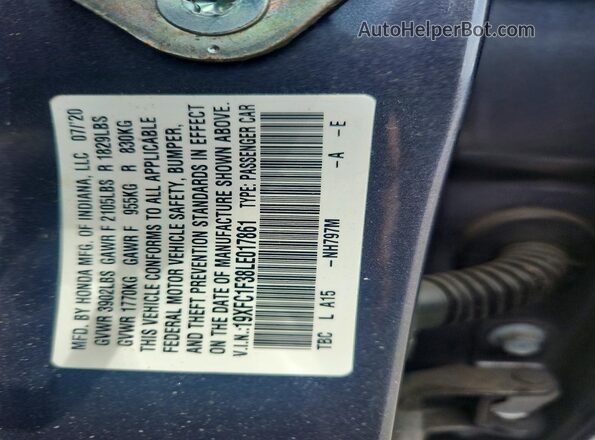 19XFC1F38LE017861 2020 HONDA CIVIC Gray Вид підкапотного простору