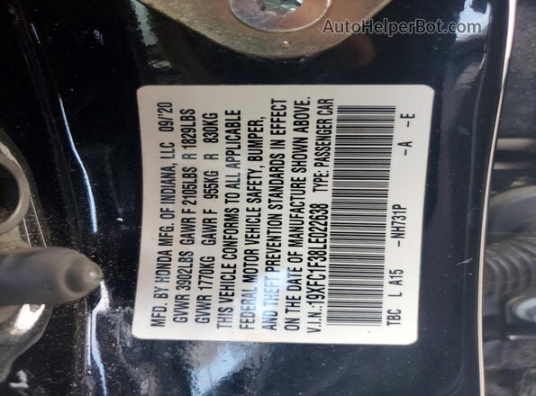 19XFC1F38LE022638 2020 HONDA CIVIC Черный Вид подкапотного пространства
