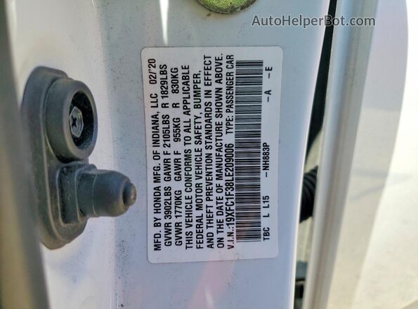 19XFC1F38LE209006 2020 HONDA CIVIC White Engine compartment view