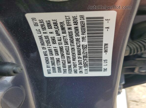 19XFC1F38LE211922 2020 HONDA CIVIC Gray Engine compartment view