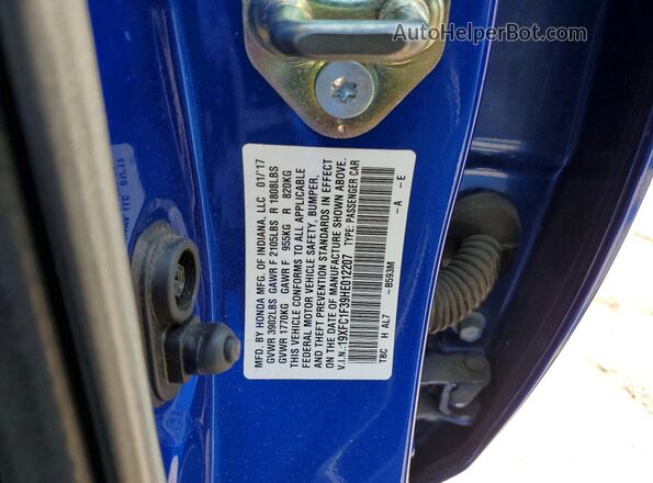 19XFC1F39HE012207 2017 HONDA CIVIC Синий Вид подкапотного пространства