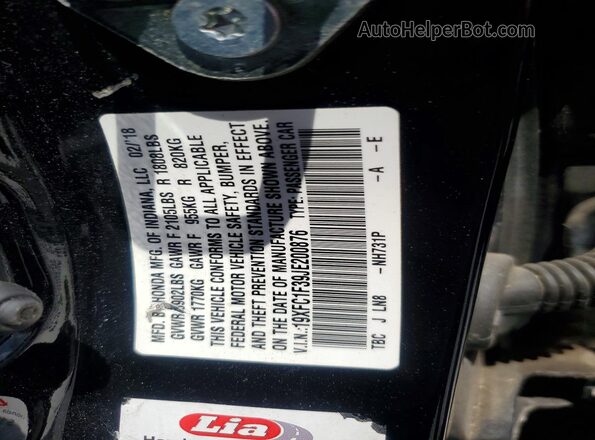19XFC1F39JE200876 2018 HONDA CIVIC Black Вид підкапотного простору