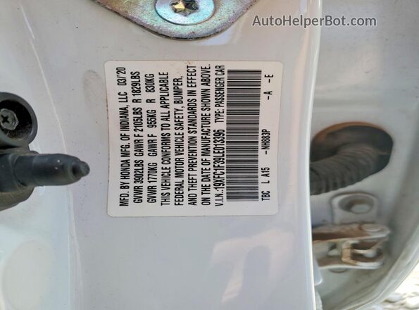 19XFC1F39LE013396 2020 HONDA CIVIC Белый Вид подкапотного пространства