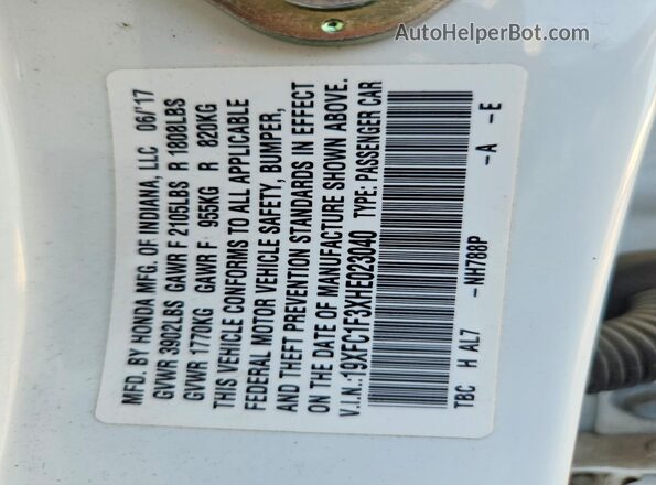 19XFC1F3XHE023040 2017 HONDA CIVIC White Вид підкапотного простору