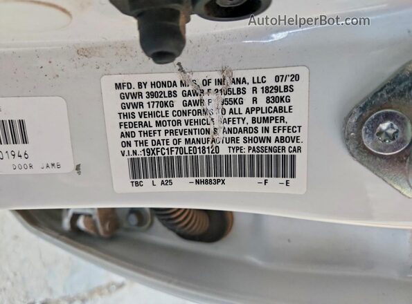 19XFC1F70LE018120 2020 HONDA CIVIC White Engine compartment view