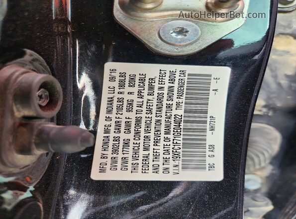19XFC1F71GE044022 2016 HONDA CIVIC Black Vista de la etiqueta del VIN
