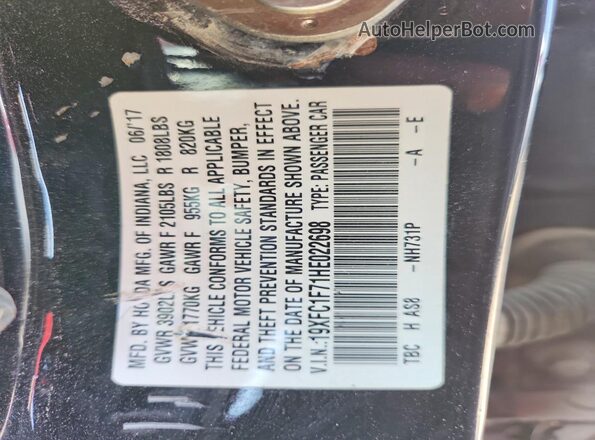 19XFC1F71HE022698 2017 HONDA CIVIC Black Widok komory silnika