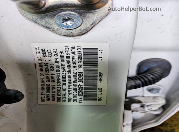 19XFC1F71LE009393 2020 HONDA CIVIC White Widok komory silnika