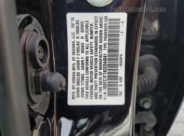 19XFC1F74GE044841 2016 HONDA CIVIC Черный Вид наклейки с VIN-кодом