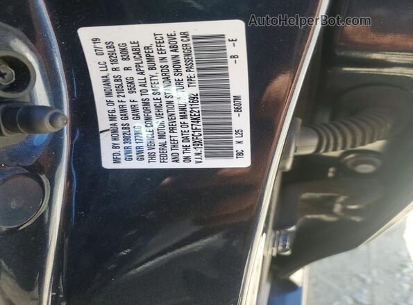 19XFC1F74KE211692 2019 HONDA CIVIC Blue Vista de la etiqueta del VIN