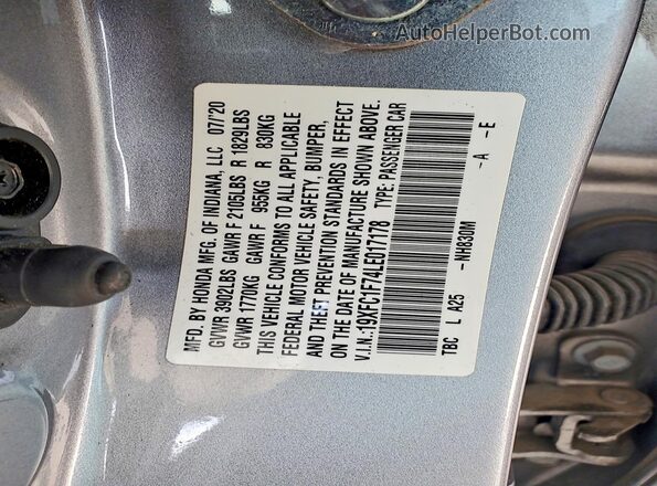19XFC1F74LE017178 2020 HONDA CIVIC Silver Вид підкапотного простору