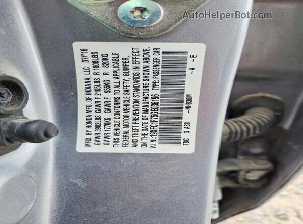 19XFC1F75GE036196 2016 HONDA CIVIC Silver ძრავის განყოფილების ხედი