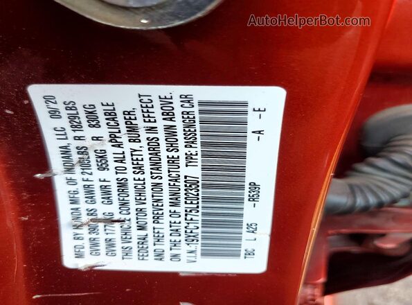 19XFC1F75LE023507 2020 HONDA CIVIC Red Vista del compartimento del motor